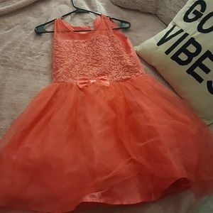 Girls coral lace and sheer dress size XL 14-16